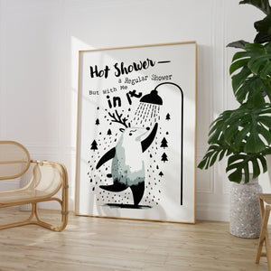 Naljakas vannitoa poster põdraga duši all