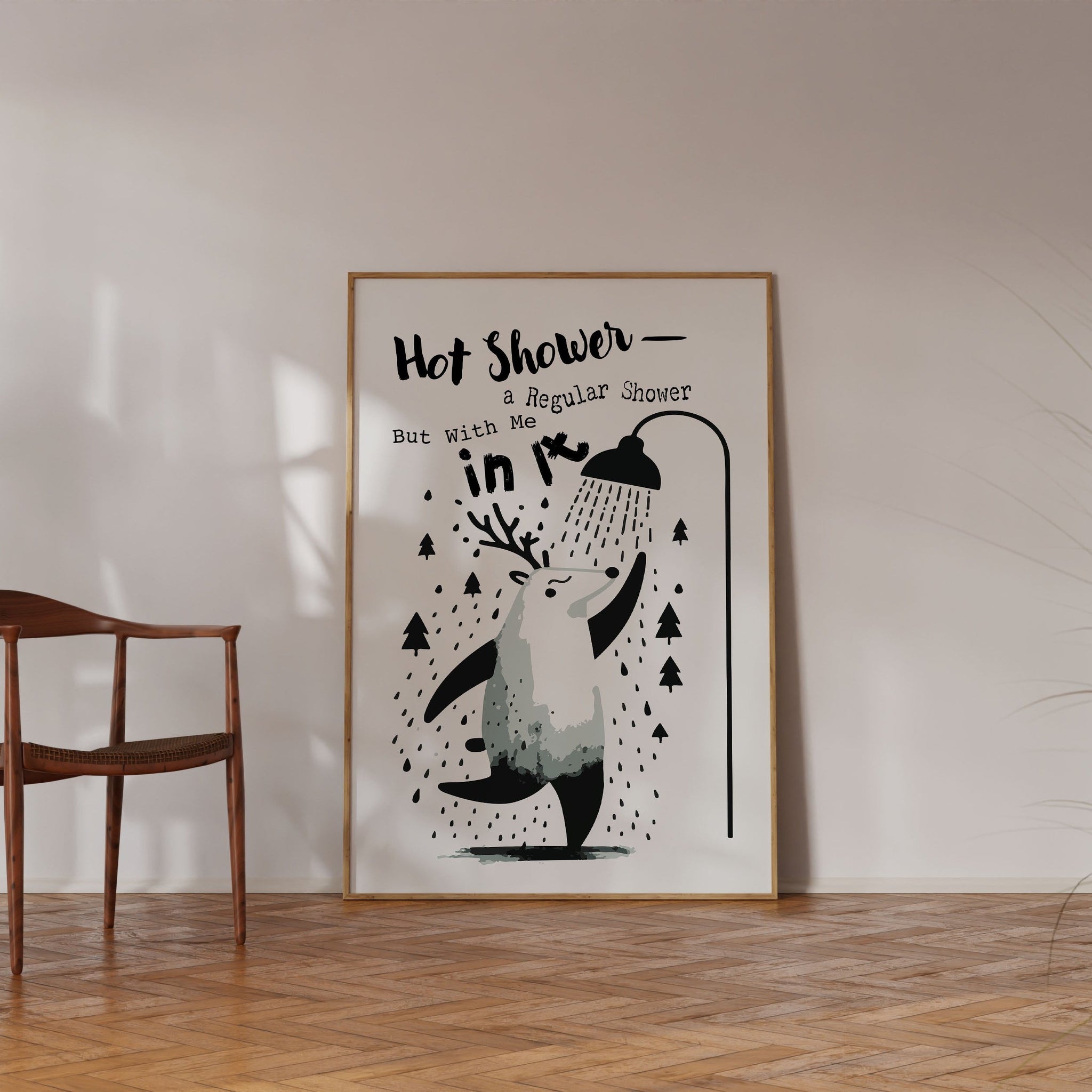 Quirky Bathroom Wall Art Print with a Deer